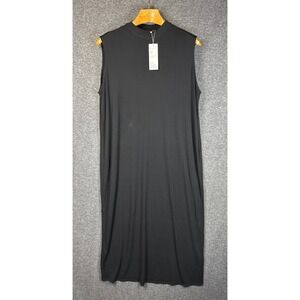 The Fisher Project Blk Lagenlook Silk Jersey Sleeveless Funnel Neck Midi Dress L